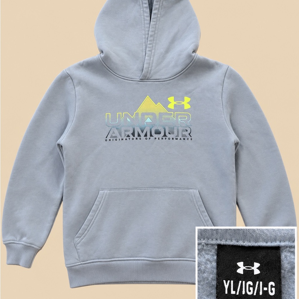 Under Armour Kids' Light Gray Hoodie with Neon Yellow Logo